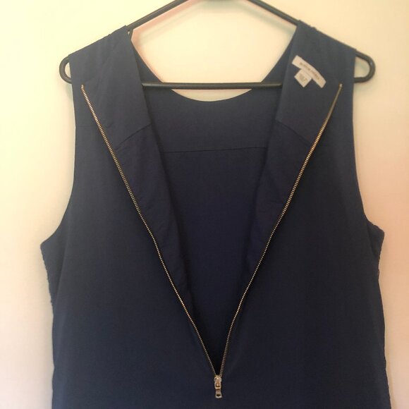 Boston Proper lined tweed shift dress--navy, off white, gold metallic sz 12 - Picture 10 of 13